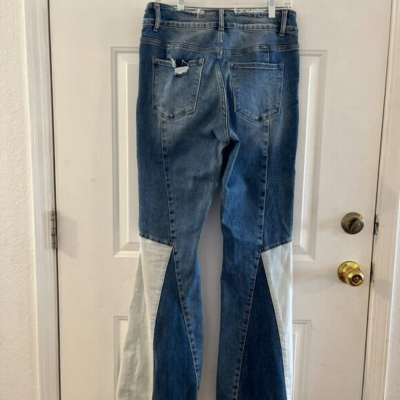Alter'd State Blue/White Stretch Flare Wide-Leg High-Rise Festival Jeans Sz 30 - Picture 5 of 10